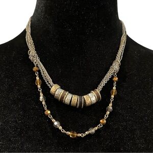 Cookie Lee Necklace Mixed Chain Beads Silver Gold Brown Tones Adjustable Length